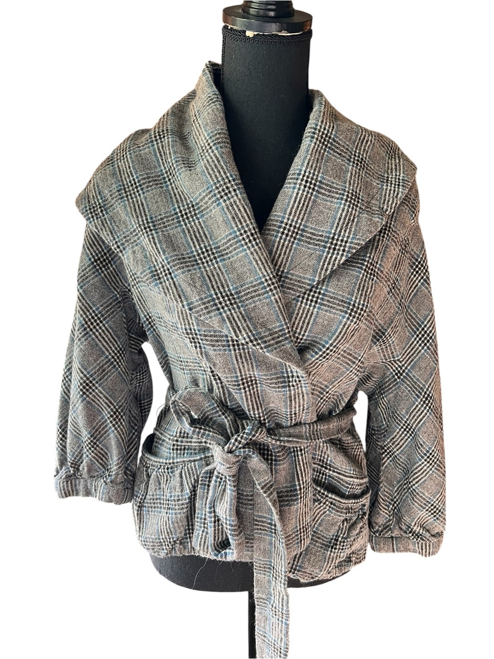 Marc Jacobs Plaid Wool Blend Belted Jacket Sz M - Picture 3 of 13